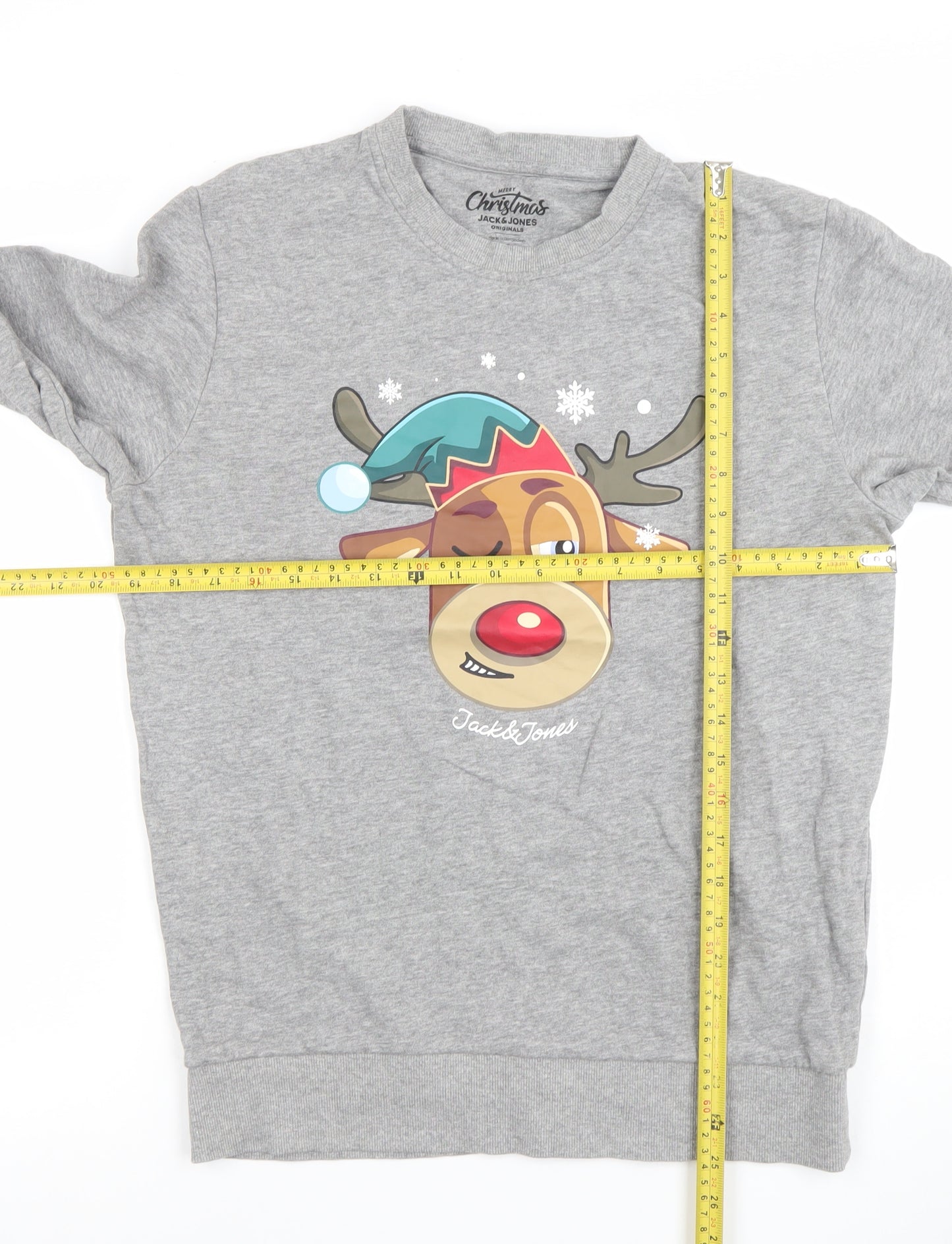 Jack & Jones Men's Grey Christmas Reindeer Graphic Sweatshirt S