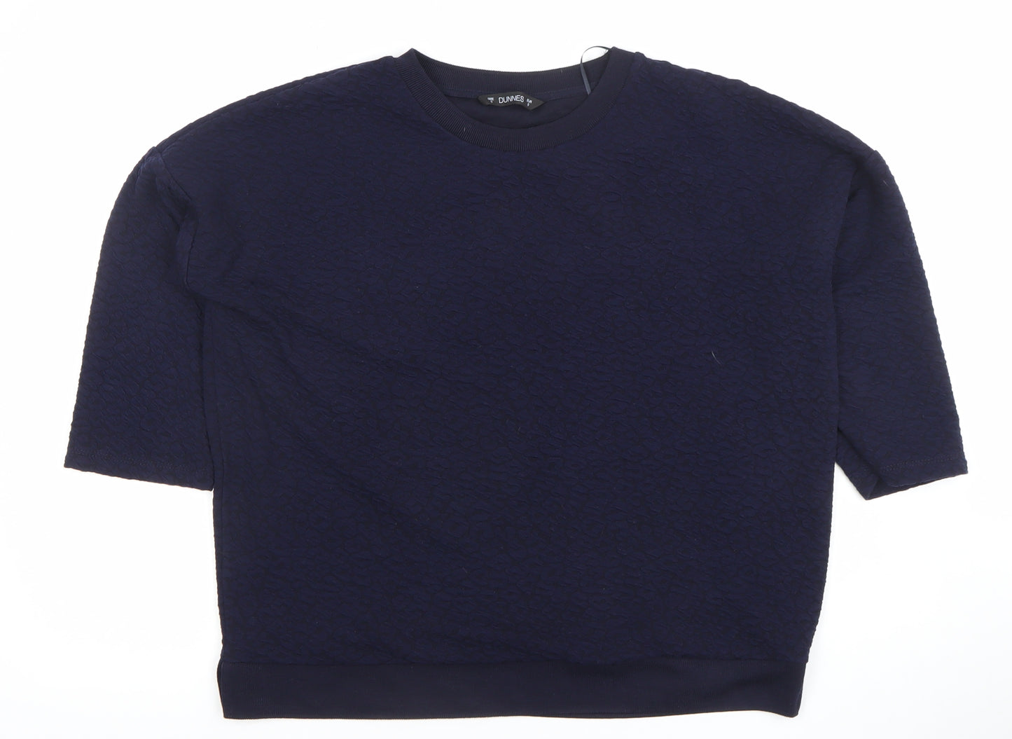 Dunnes Women Navy Blue Textured 3/4 Sleeve Jersey Top Size S