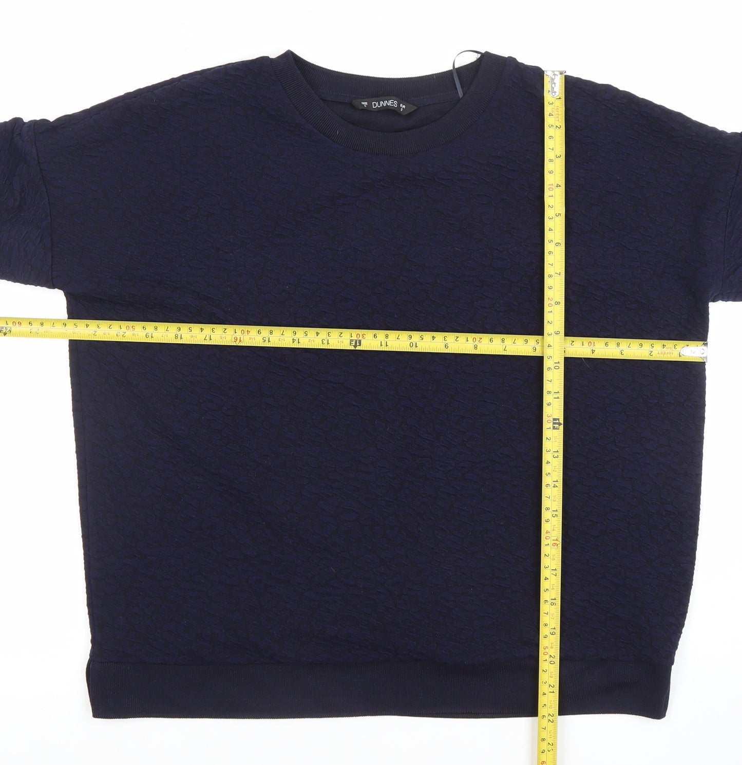 Dunnes Women Navy Blue Textured 3/4 Sleeve Jersey Top Size S