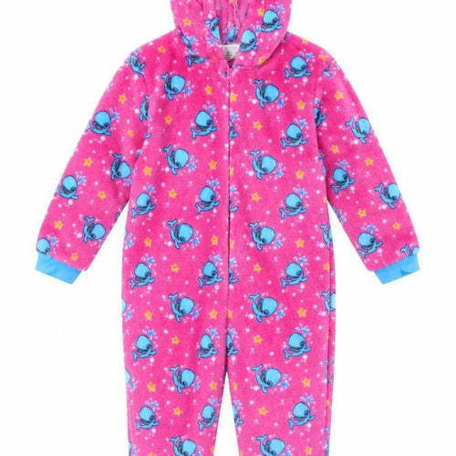 Water Babies Girls Pink Whale Fleece Jumpsuit 2-3 Years Hooded Zip Up
