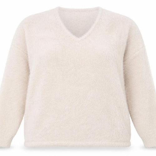 Stradivarius Women’s Beige V-Neck Fluffy Knit Jumper Size 12