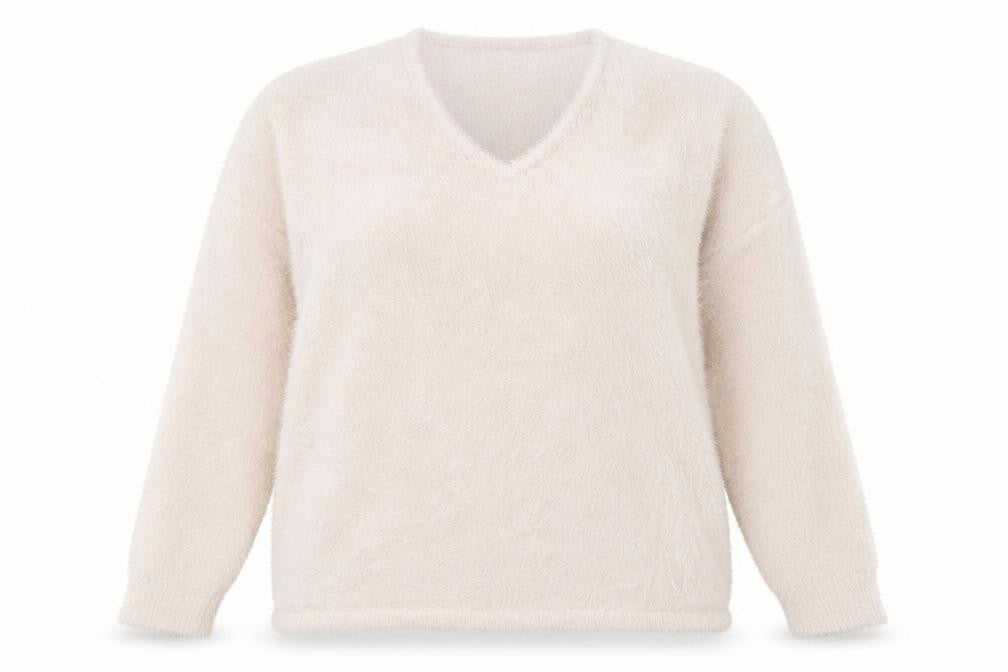 Stradivarius Women’s Beige V-Neck Fluffy Knit Jumper Size 12