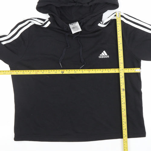 Adidas Womens Black Pullover Hoodie UK 12 Cotton Blend 3-Stripes Design