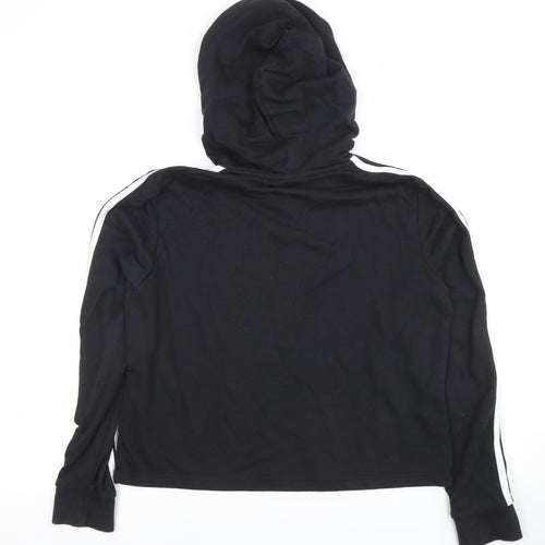 Adidas Womens Black Pullover Hoodie UK 12 Cotton Blend 3-Stripes Design