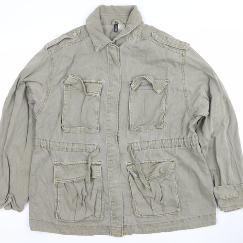H&M Divided Women Khaki Cotton Military Jacket M Regular Long Sleeve