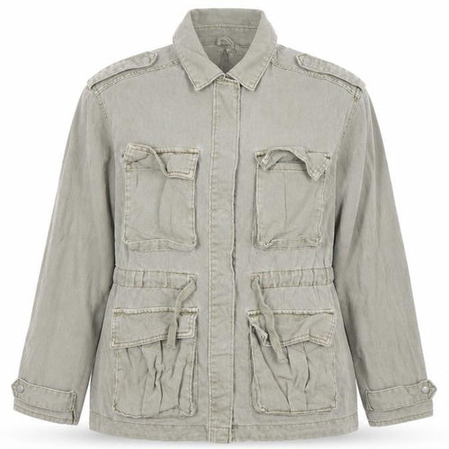 H&M Divided Women Khaki Cotton Military Jacket M Regular Long Sleeve