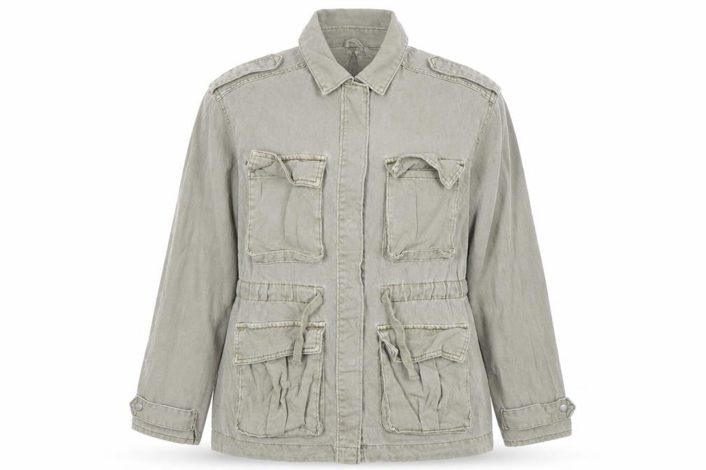 H&M Divided Women Khaki Cotton Military Jacket M Regular Long Sleeve