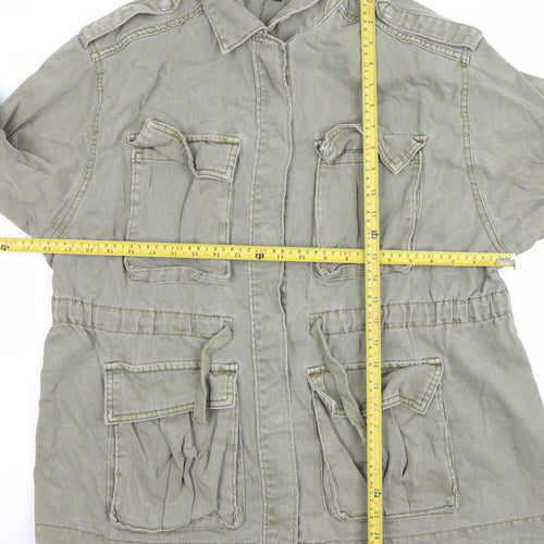 H&M Divided Women Khaki Cotton Military Jacket M Regular Long Sleeve