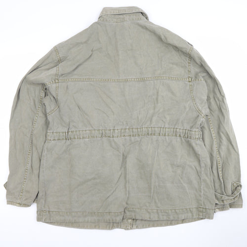 H&M Divided Women Khaki Cotton Military Jacket M Regular Long Sleeve