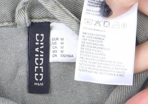 H&M Divided Women Khaki Cotton Military Jacket M Regular Long Sleeve