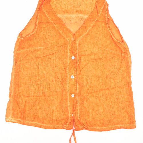 Maloka Women’s Orange Linen Cotton Sleeveless Tunic Blouse L