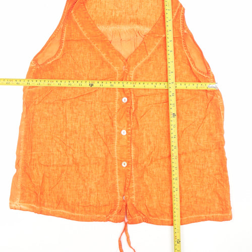 Maloka Women’s Orange Linen Cotton Sleeveless Tunic Blouse L