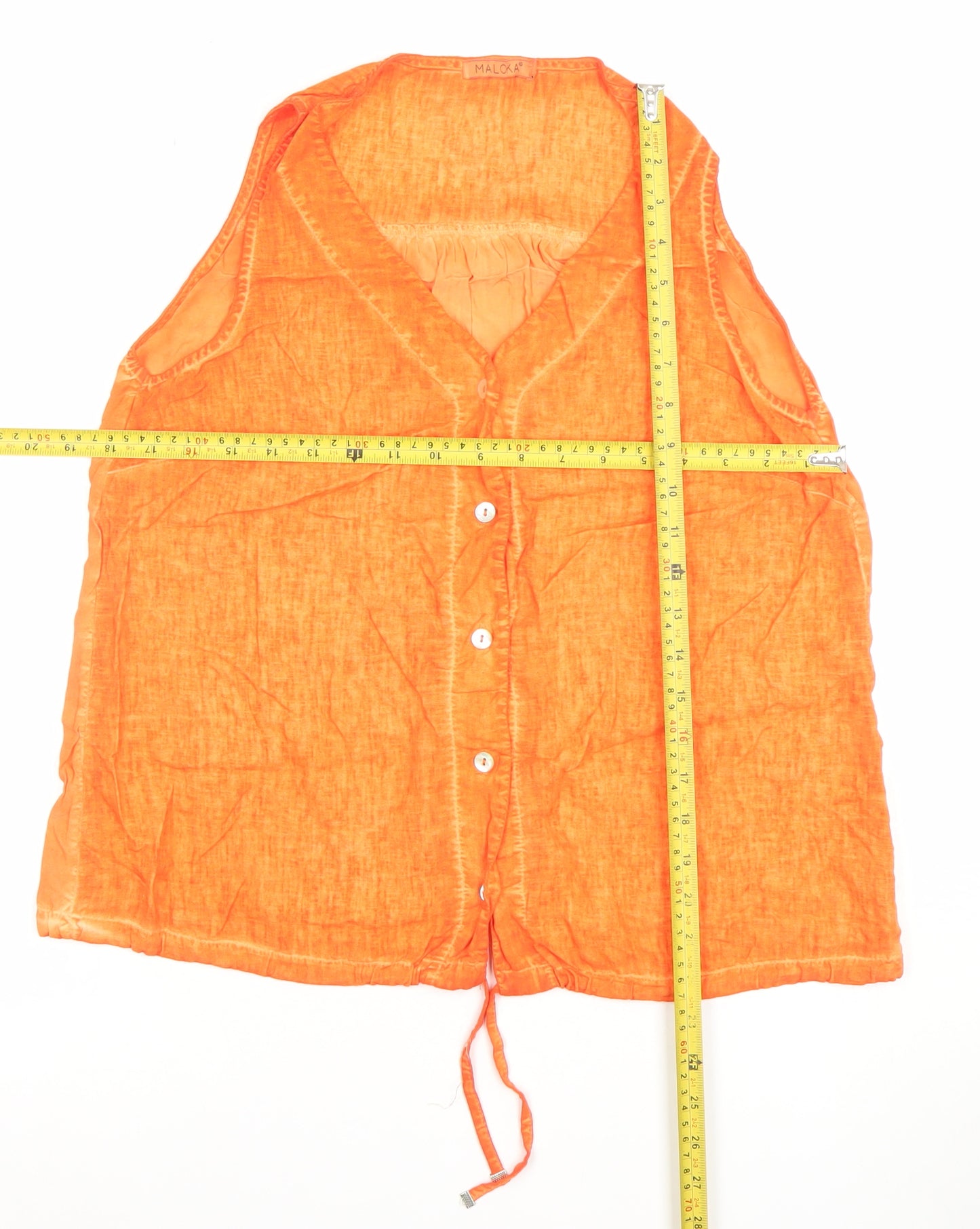 Maloka Women’s Orange Linen Cotton Sleeveless Tunic Blouse L