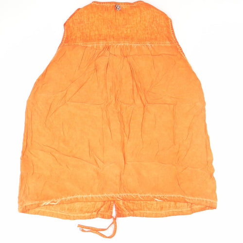 Maloka Women’s Orange Linen Cotton Sleeveless Tunic Blouse L
