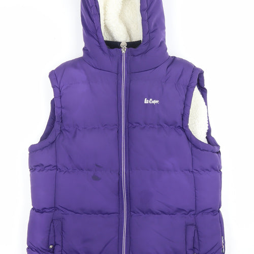 Lee Cooper Girls Purple Hooded Puffer Gilet 11-12 Years Polyester Warm Vest