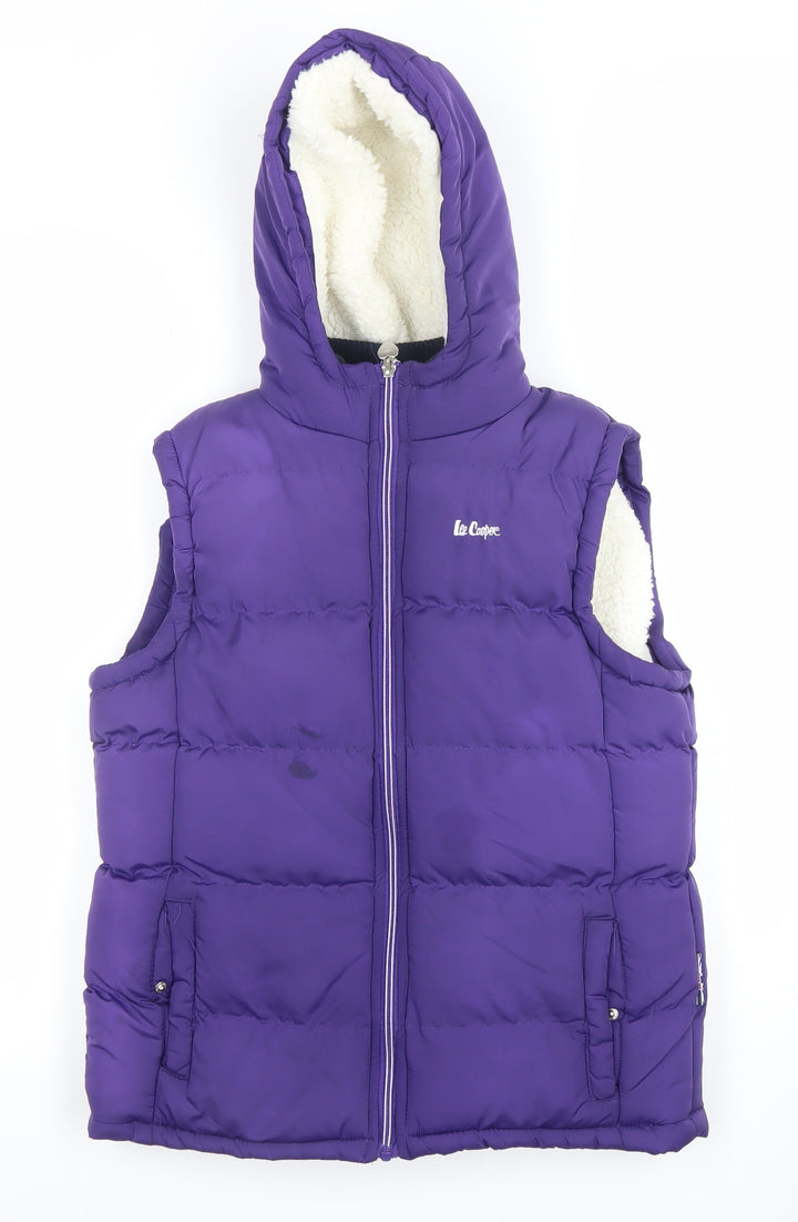 Lee Cooper Girls Purple Hooded Puffer Gilet 11-12 Years Polyester Warm Vest