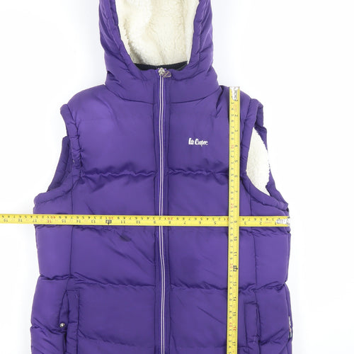 Lee Cooper Girls Purple Hooded Puffer Gilet 11-12 Years Polyester Warm Vest