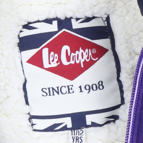 Lee Cooper Girls Purple Hooded Puffer Gilet 11-12 Years Polyester Warm Vest
