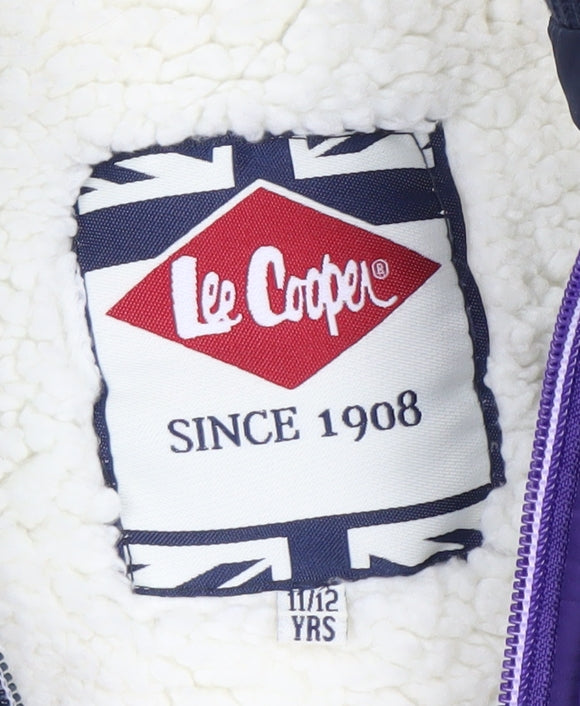 Lee Cooper Girls Purple Hooded Puffer Gilet 11-12 Years Polyester Warm Vest