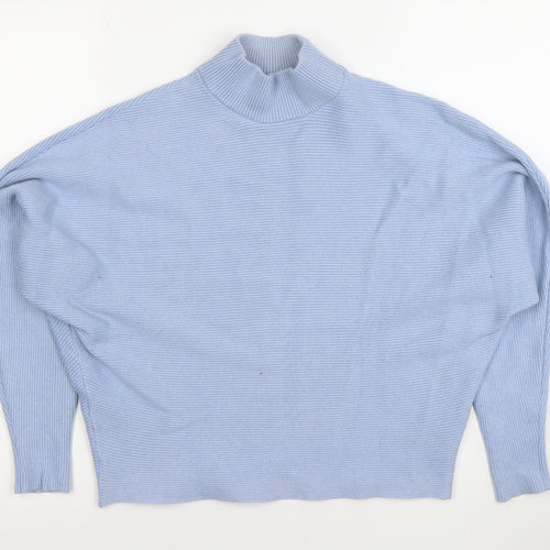 Principles Women’s Blue Mock Neck Ribbed Knit Jumper Size M