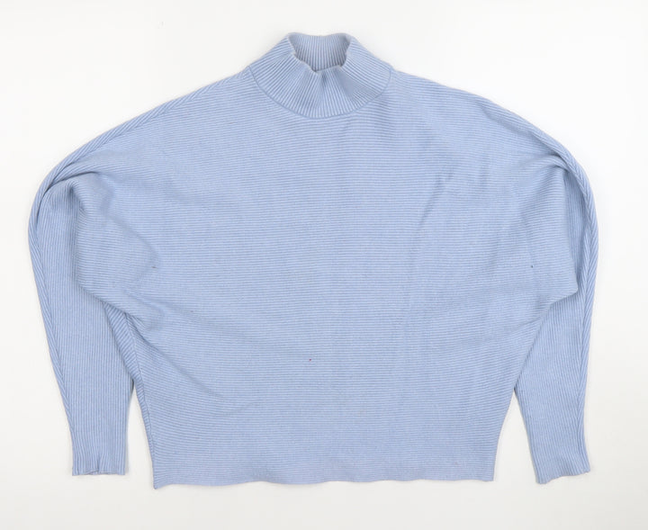 Principles Women’s Blue Mock Neck Ribbed Knit Jumper Size M