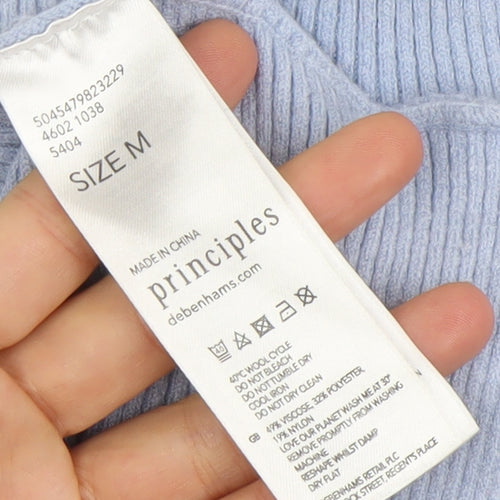 Principles Women’s Blue Mock Neck Ribbed Knit Jumper Size M
