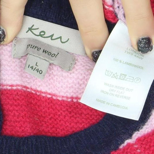 Kew Womens Multicoloured Striped Wool Pullover Jumper L