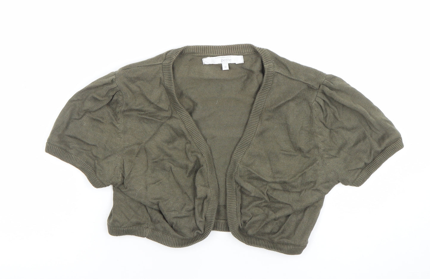 John Rocha Petite Women’s Green Cotton Short Sleeve Open Cardigan Size 12