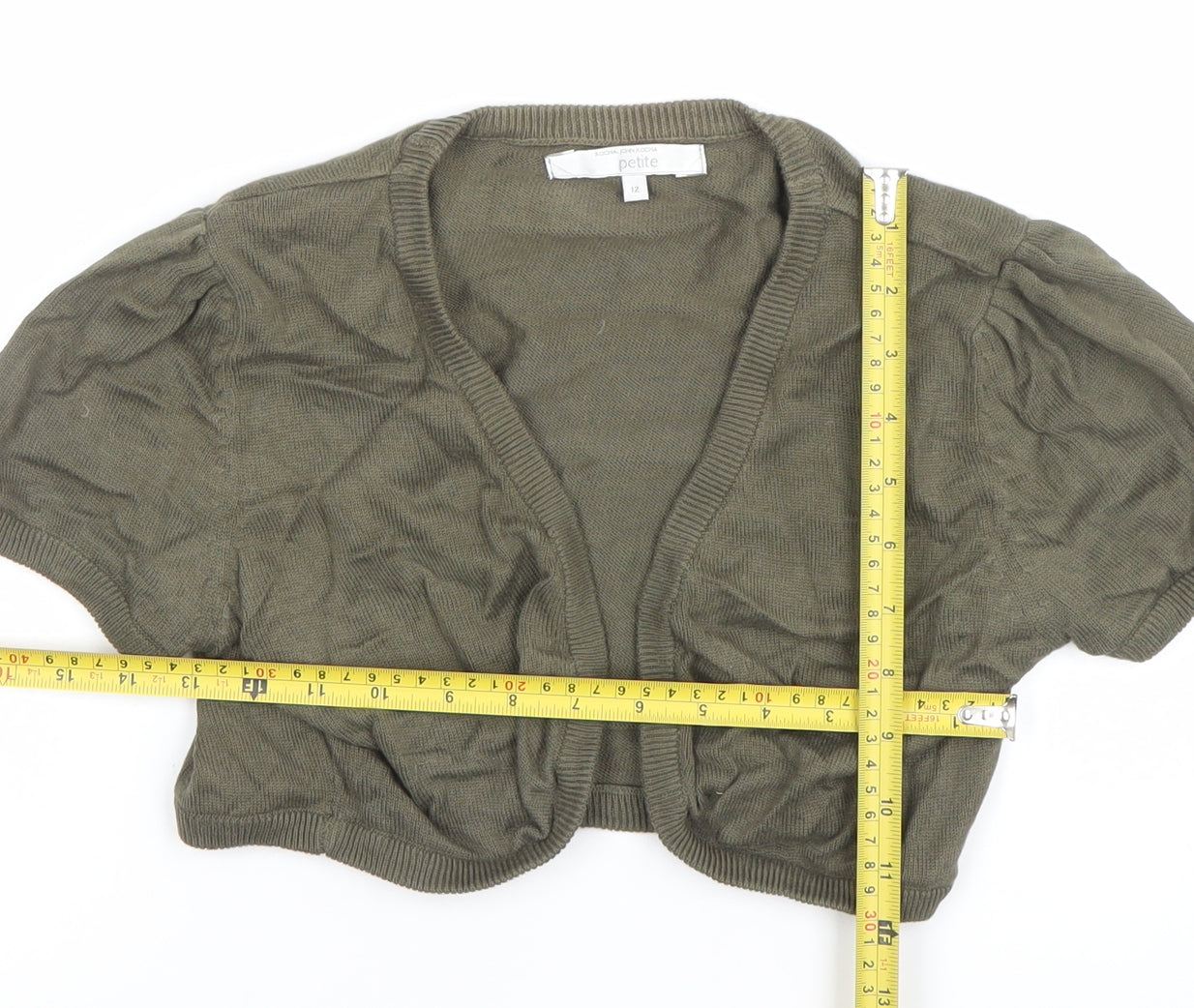 John Rocha Petite Women’s Green Cotton Short Sleeve Open Cardigan Size 12