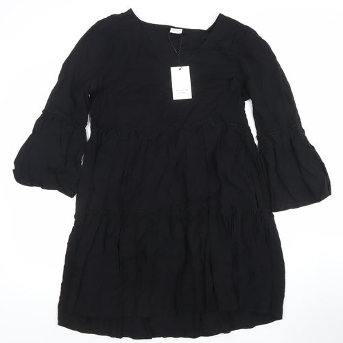 Jacqueline de Yong Women's Black Viscose Knee Length Ruffle Dress - Size 10