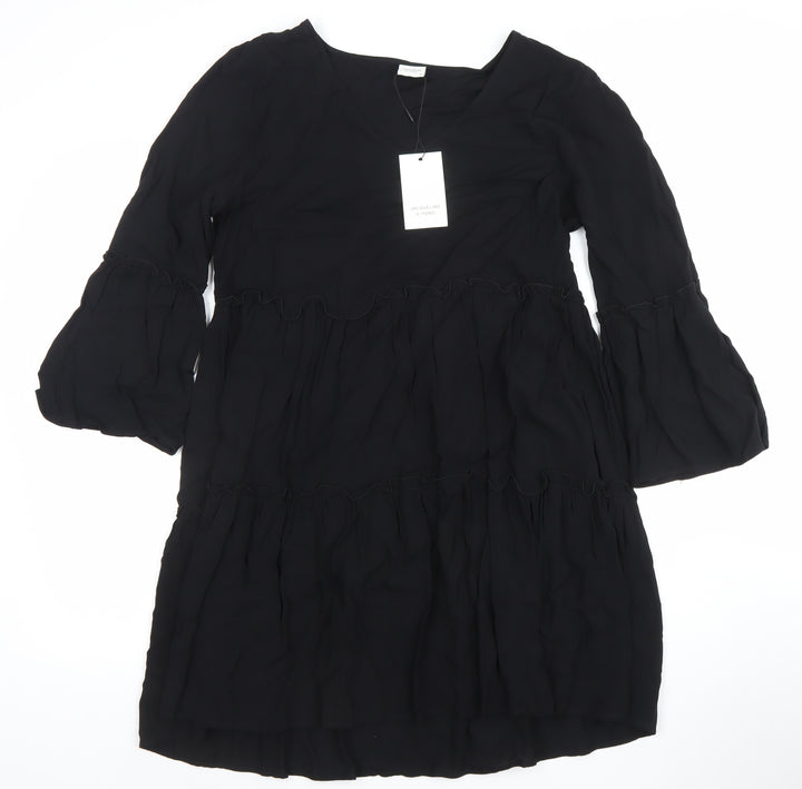 Jacqueline de Yong Women's Black Viscose Knee Length Ruffle Dress - Size 10