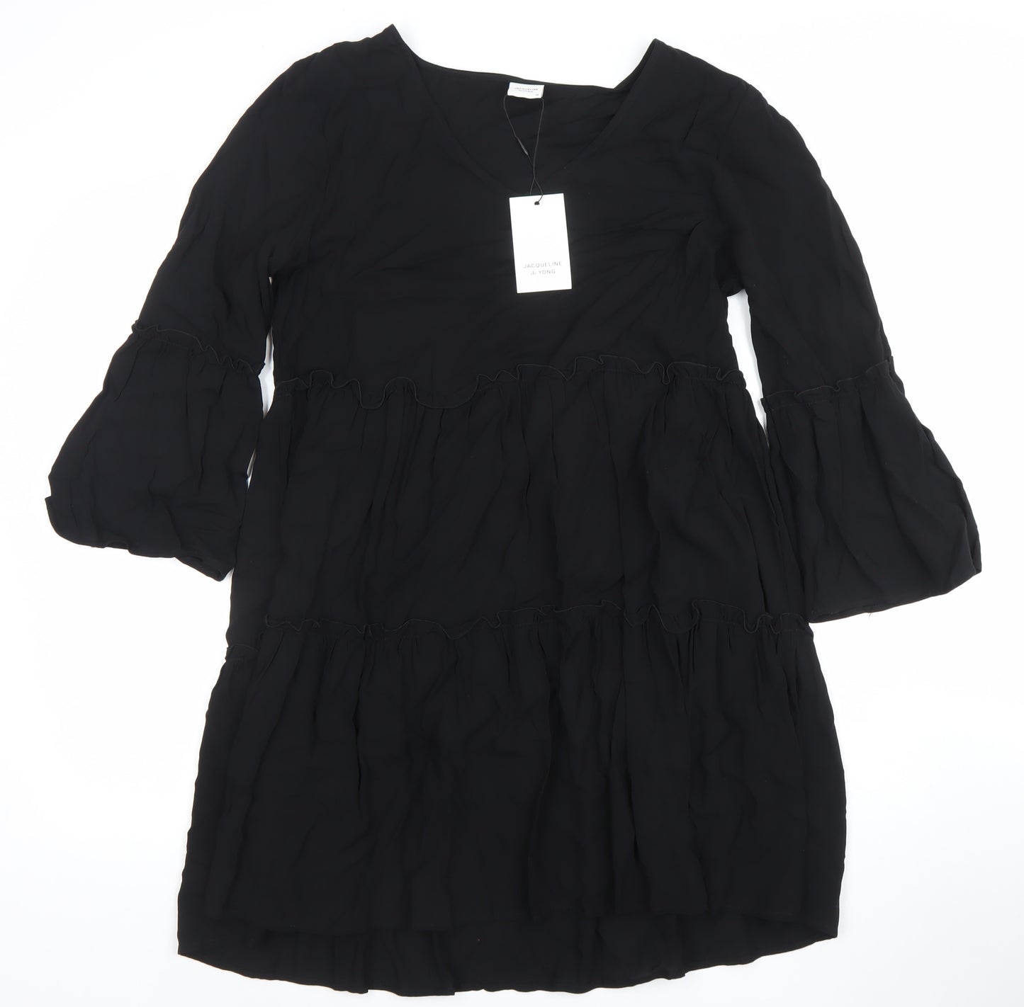Jacqueline de Yong Women's Black Viscose Knee Length Ruffle Dress - Size 10