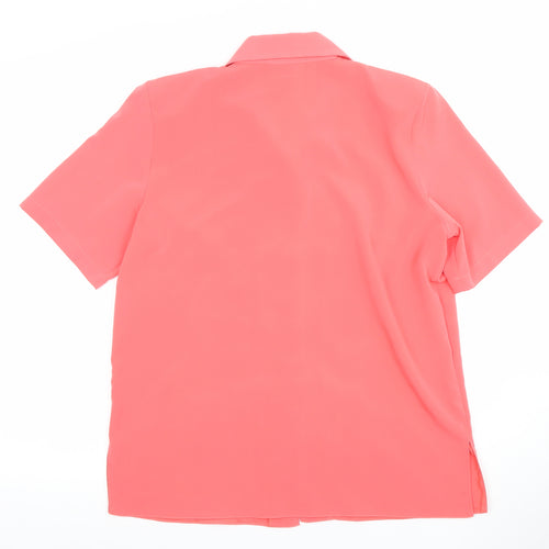 Evie Arch London Women's Pink Embroidered Short Sleeve Button-Up Blouse Size 10