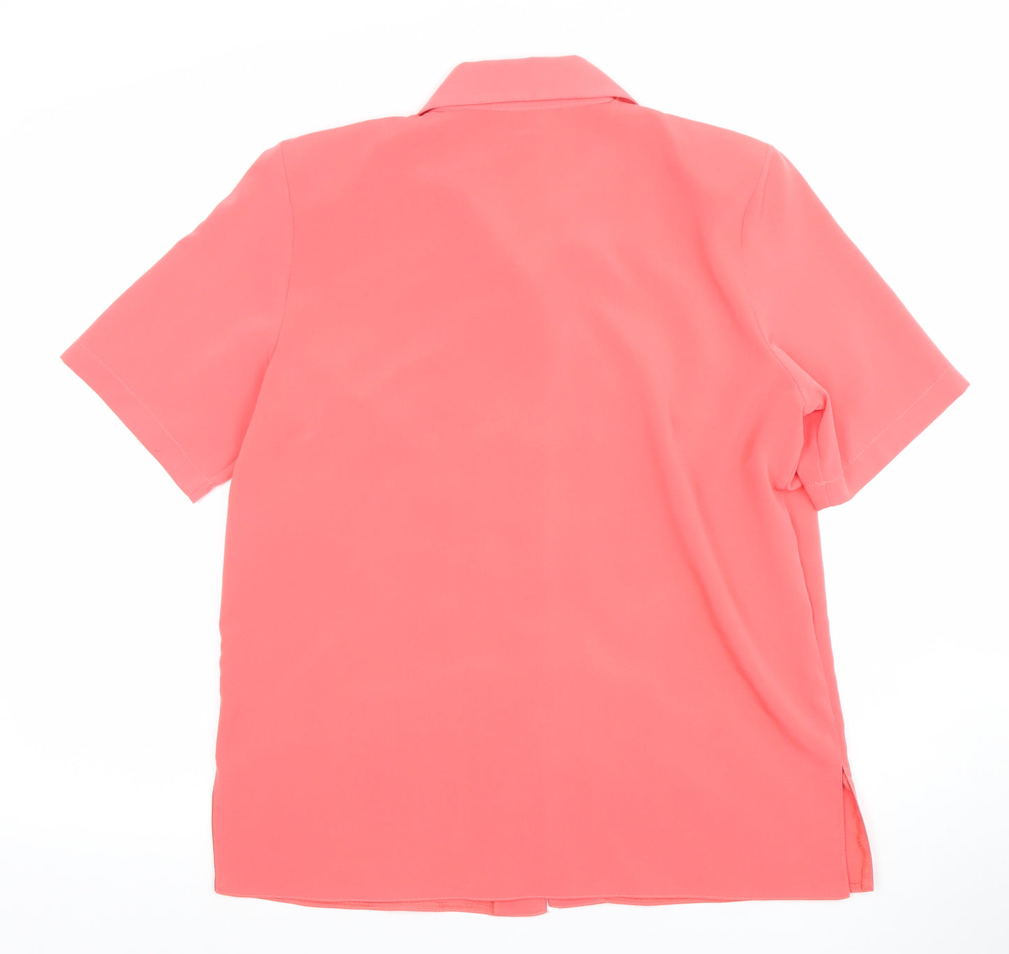 Evie Arch London Women's Pink Embroidered Short Sleeve Button-Up Blouse Size 10