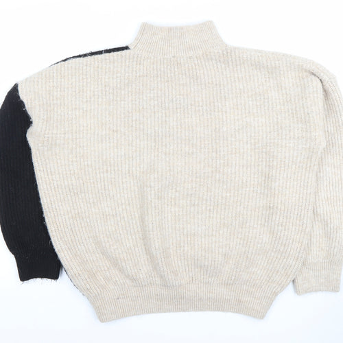 New Look Women’s Beige & Black Mock Neck Pullover Jumper L