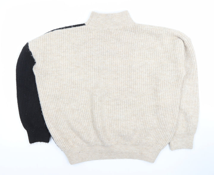 New Look Women’s Beige & Black Mock Neck Pullover Jumper L