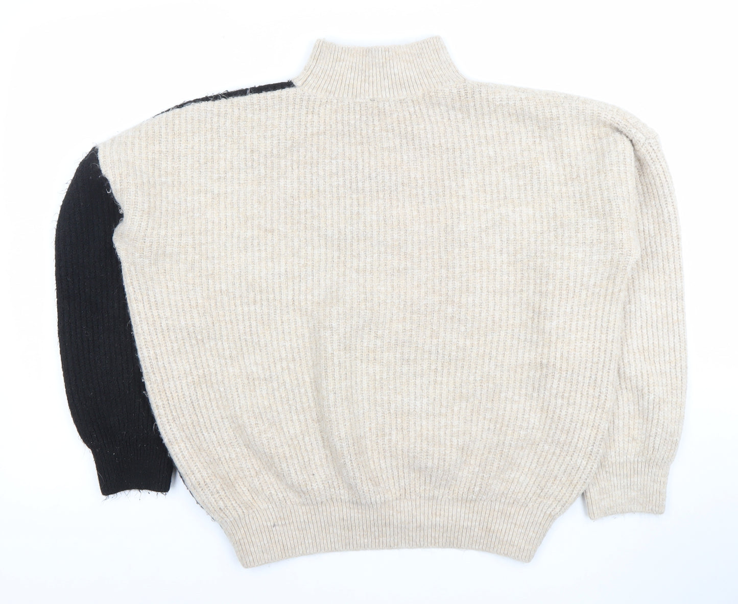 New Look Women’s Beige & Black Mock Neck Pullover Jumper L