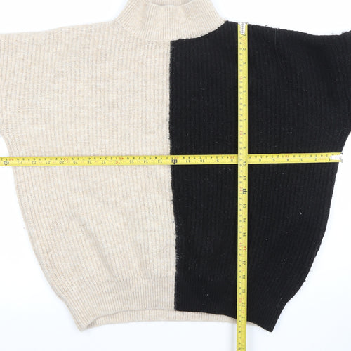 New Look Women’s Beige & Black Mock Neck Pullover Jumper L