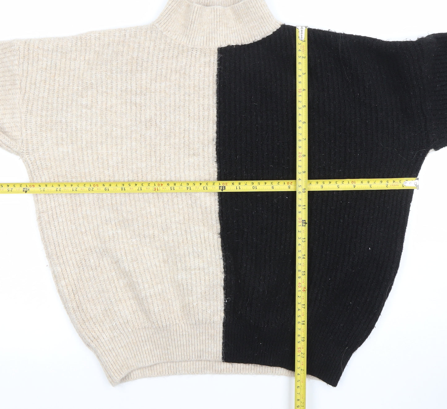 New Look Women’s Beige & Black Mock Neck Pullover Jumper L