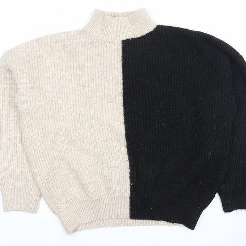New Look Women’s Beige & Black Mock Neck Pullover Jumper L