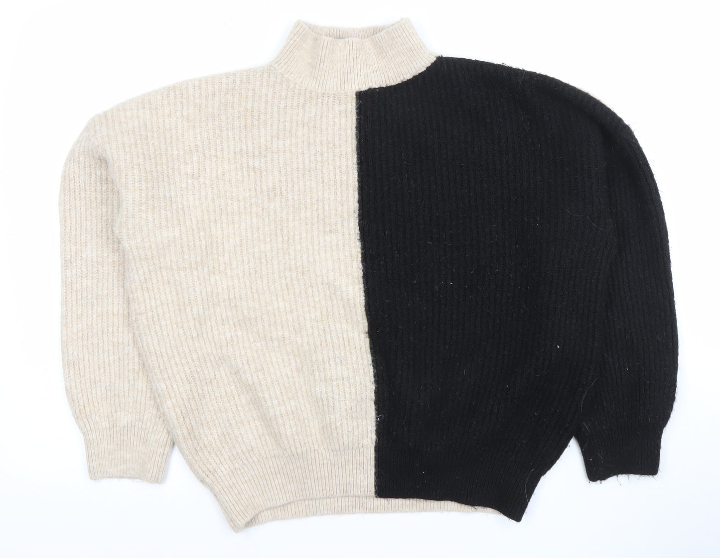 New Look Women’s Beige & Black Mock Neck Pullover Jumper L