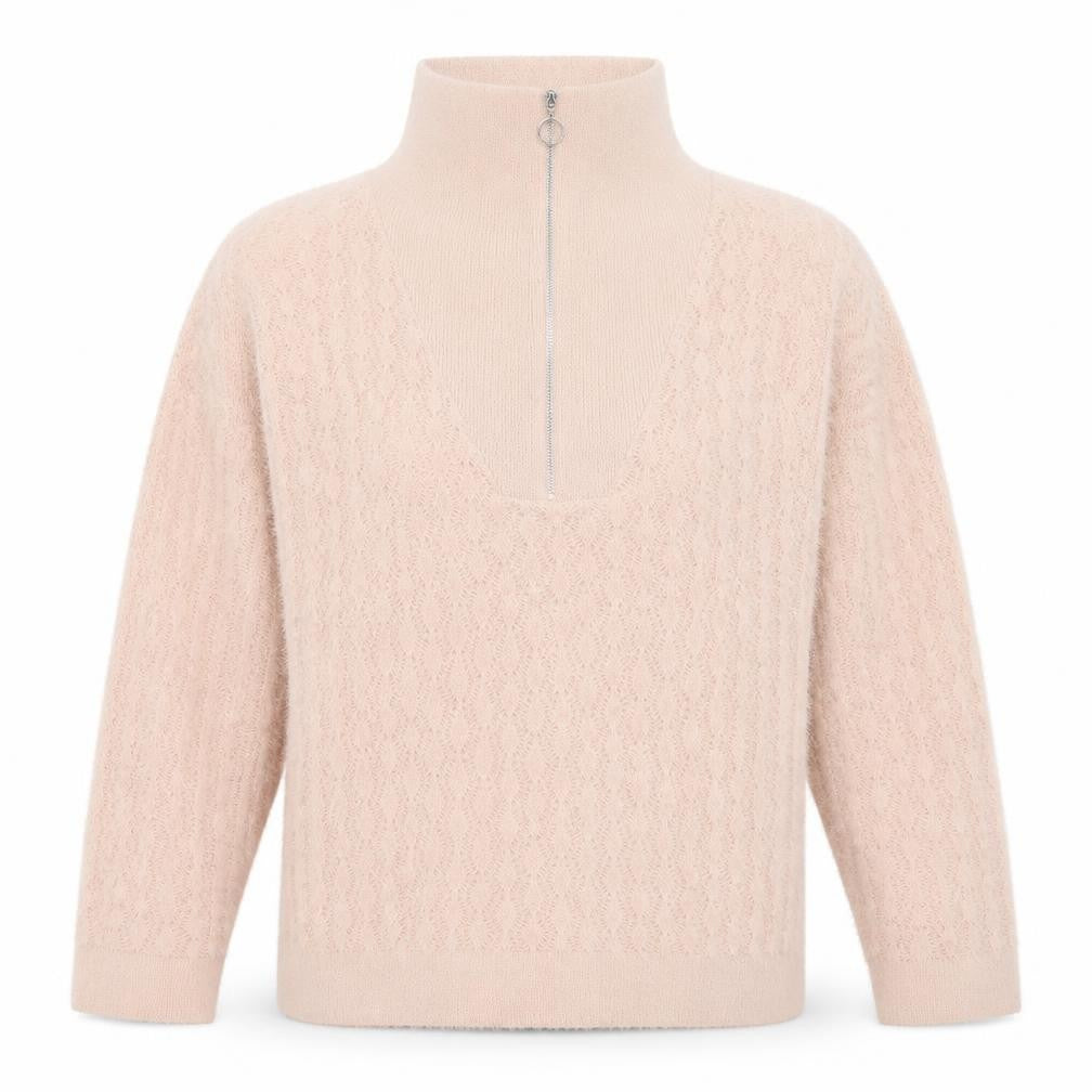 Front view of Gallery Women’s Beige Roll Neck Cable-Knit Jumper, size L