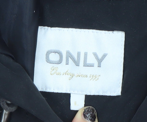 ONLY Womens Black Hooded Parka Jacket Size L