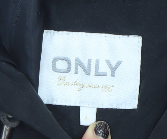 ONLY Womens Black Hooded Parka Jacket Size L