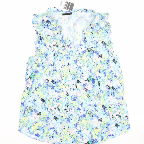 Wallis Womens Multicoloured Floral Ruffle Sleeveless Tunic Blouse Size 12