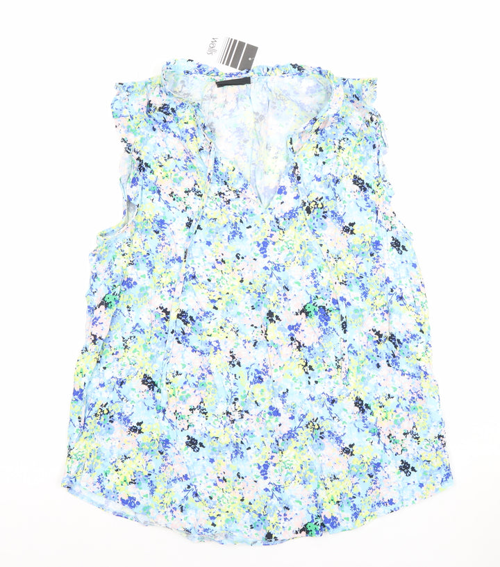 Wallis Womens Multicoloured Floral Ruffle Sleeveless Tunic Blouse Size 12