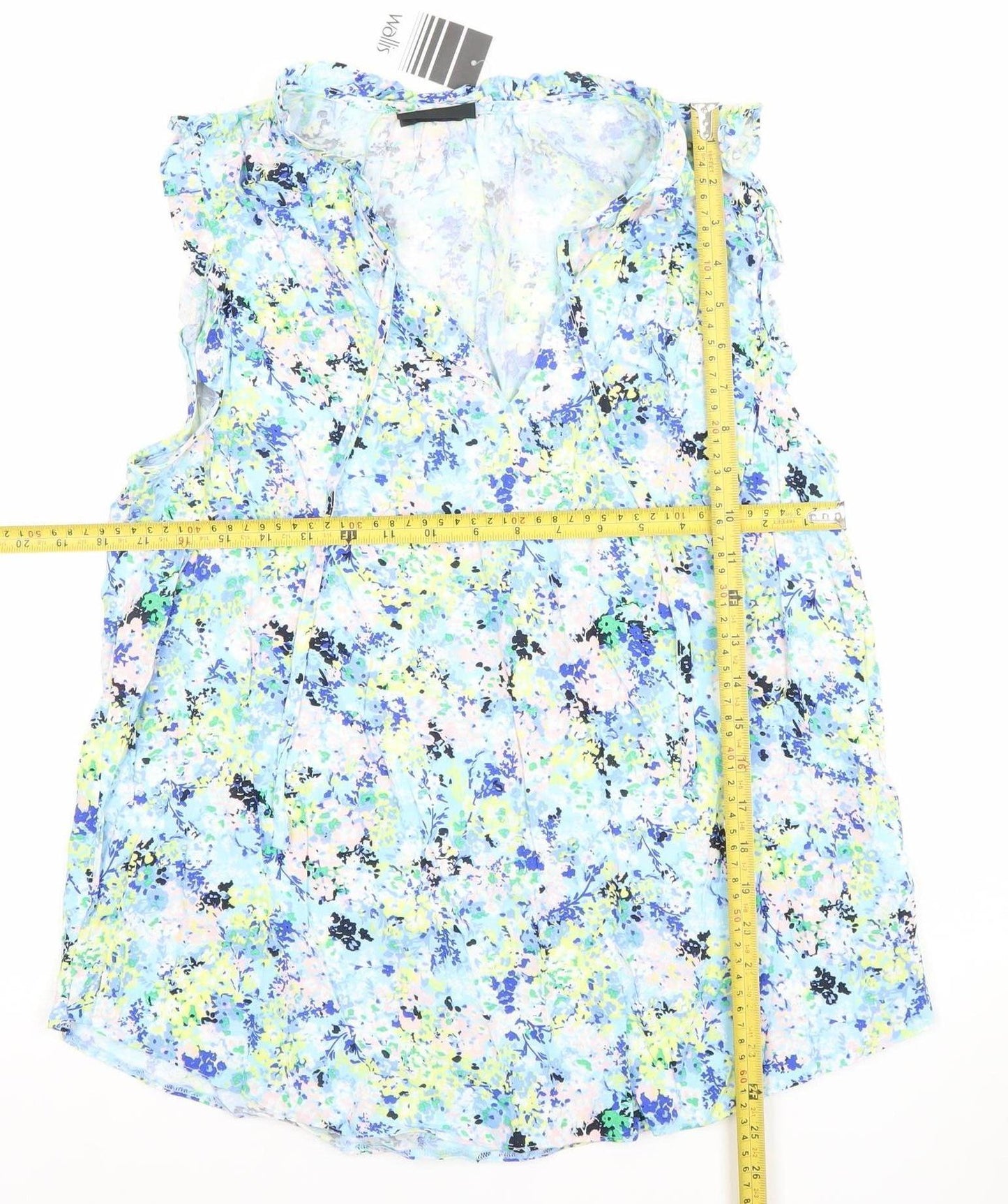 Wallis Womens Multicoloured Floral Ruffle Sleeveless Tunic Blouse Size 12