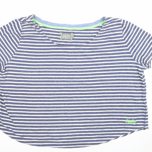 Superdry Womens Blue Striped Cotton T-Shirt Medium Short Sleeve Casual Top