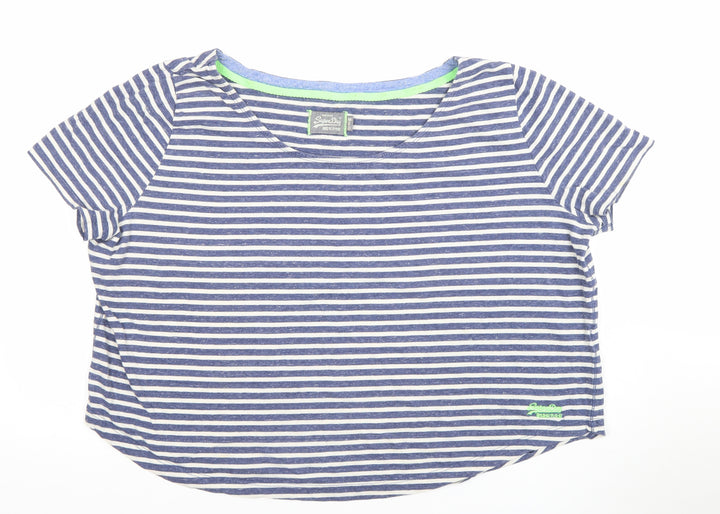 Superdry Womens Blue Striped Cotton T-Shirt Medium Short Sleeve Casual Top