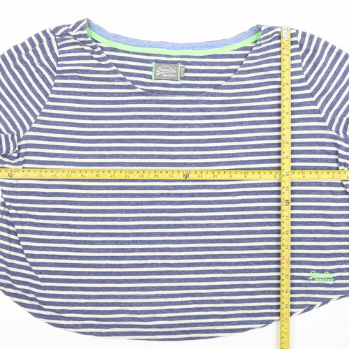 Superdry Womens Blue Striped Cotton T-Shirt Medium Short Sleeve Casual Top